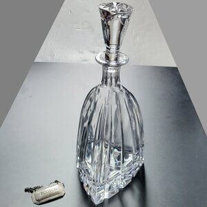 🔆 BLOCK Crystal Triangular Decanter Large 12" Tall w/ Scotch Metal Tag ~ EUC